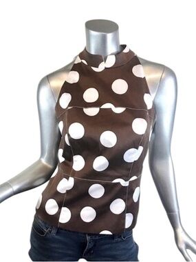 Donna Degnan Size 4 Small Polka Dot Sleeveless Blouse Brown White Top.